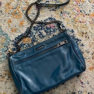 Rebecca Minkoff Leather Teal /Turquoise Moto 5 Zip Crossbody Purse